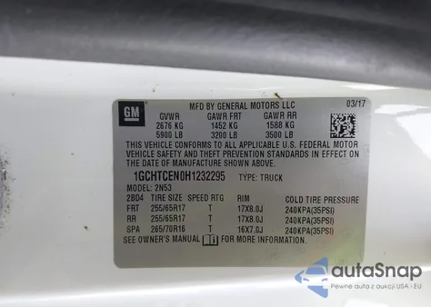 2017 Chevrolet Colorado Lt from USA, damaged, VIN 1GCHTCEN0H1232295